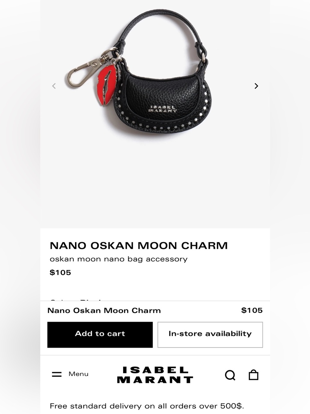 Isabel Marant NWOT Nano Oskan Moon Bag Charm Black Leather Studded Keychain - Picture 2 of 9